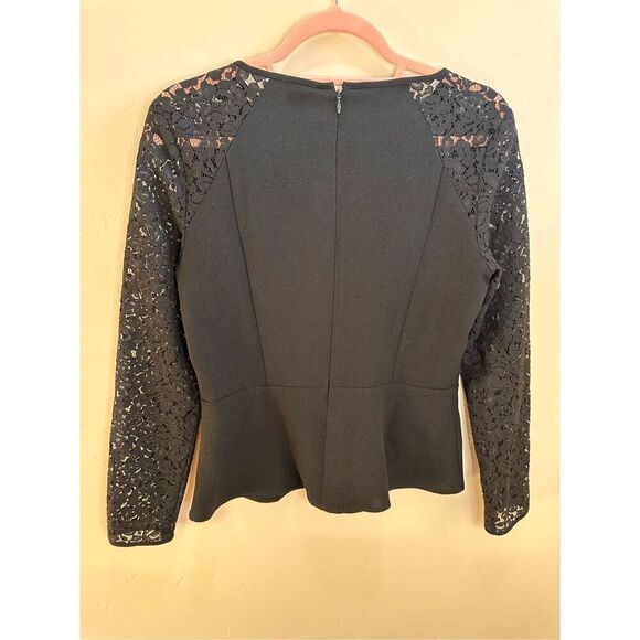 Ann Taylor Black Lace Top Peplum Blouse Size 2 - Picture 5 of 6